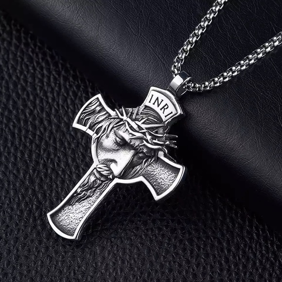 Vintage Stainless Steel Jesus Cross Pendant Necklace - Picture 7 of 7